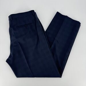 John Varvatos USA Bedford Wool Dress Pants Navy Blue Check Mens 35R